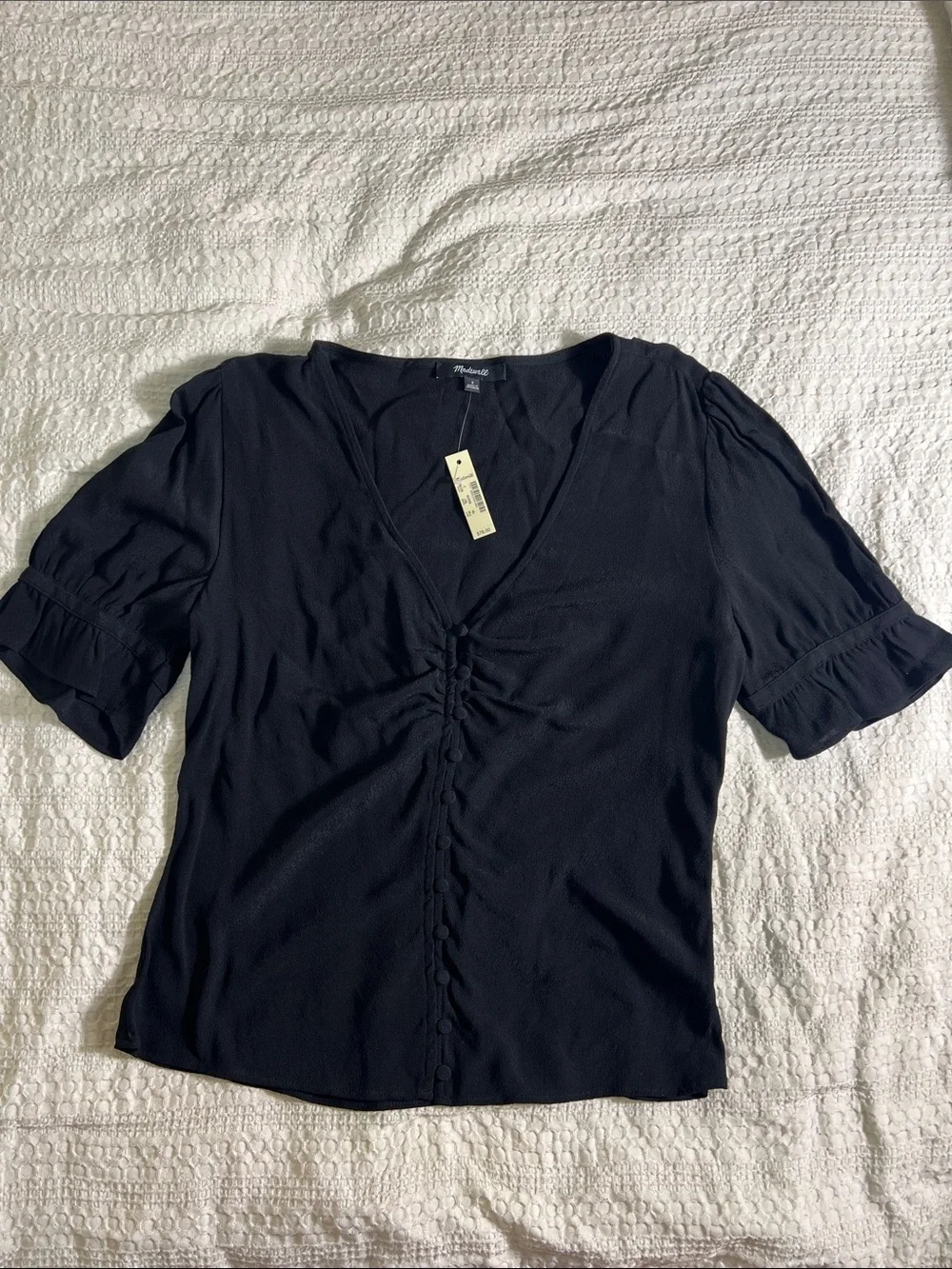 Madewell Black Button-Front V-Neck Puff Sleeve Blouse size 2